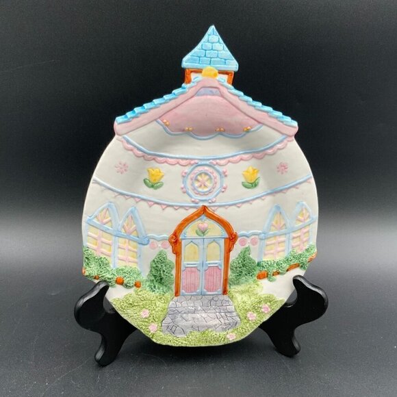 1993 Omnibus Easter Spring Dish EUC Pastel Colors Church Building - Picture 8 of 8